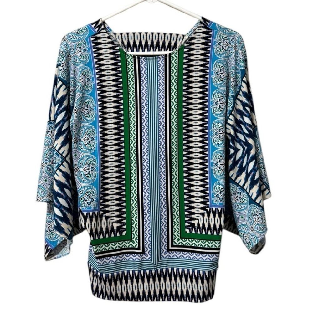 Chicos Women Size 00 Tunic Top Stretch Colorful Square Neck Artsy‎ Lightweight